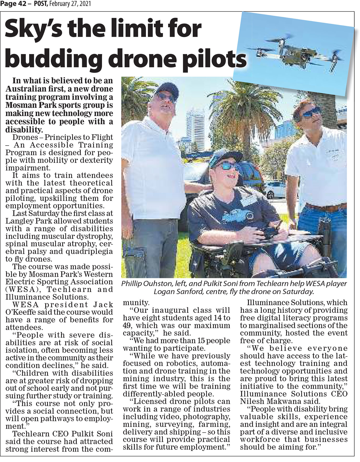 Sky's the limit for budding drone pilots - Post Newspaper 26022021 illuminance Solutions web page