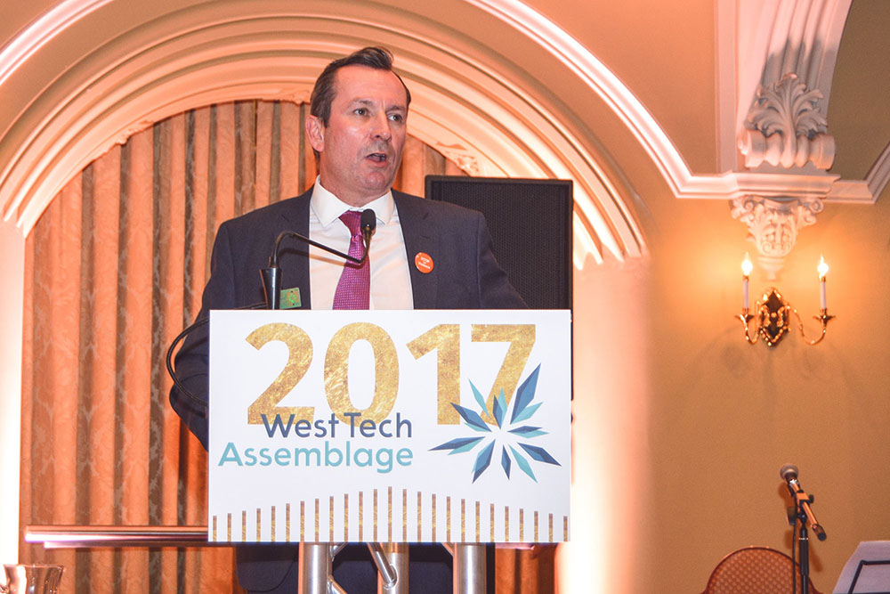 photo of Mark McGowan speaking at West Tech Assemblage 2017
