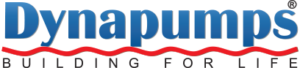 dynapumps logo n blue with red wavy line underneath